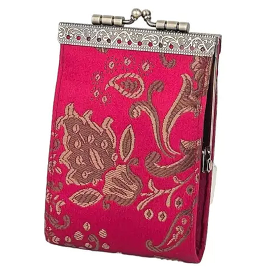 Cathayana Card Holder – Red and Brown Peony Floral Brocade