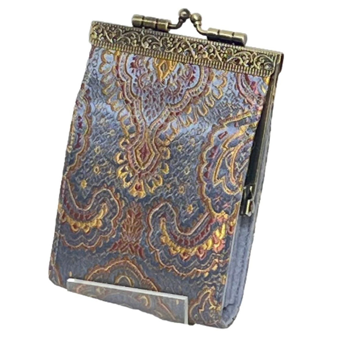 Cathayana Card Holder – Grey and Gold Paisley Pattern Brocade