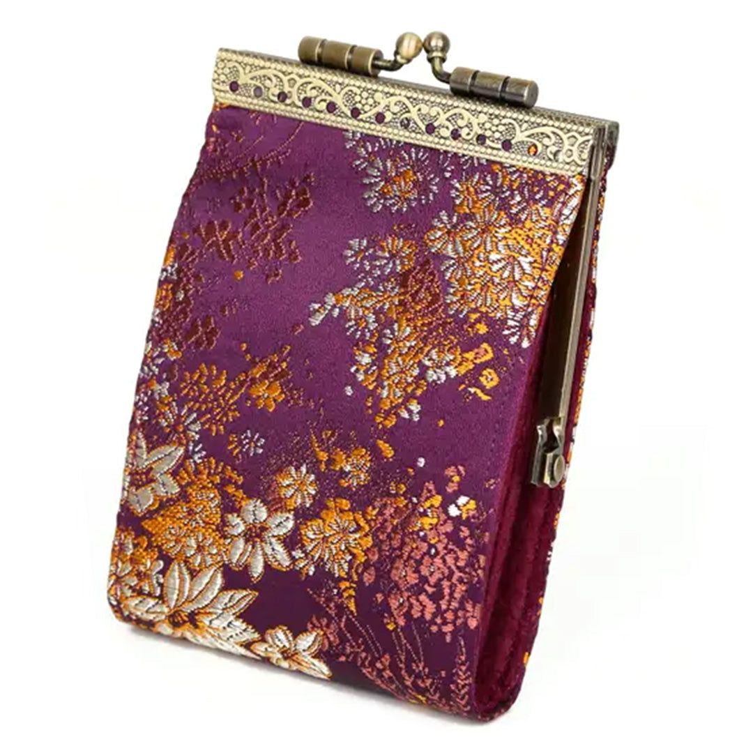 Cathayana Card Holder – Dark Plum Small Floral Brocade