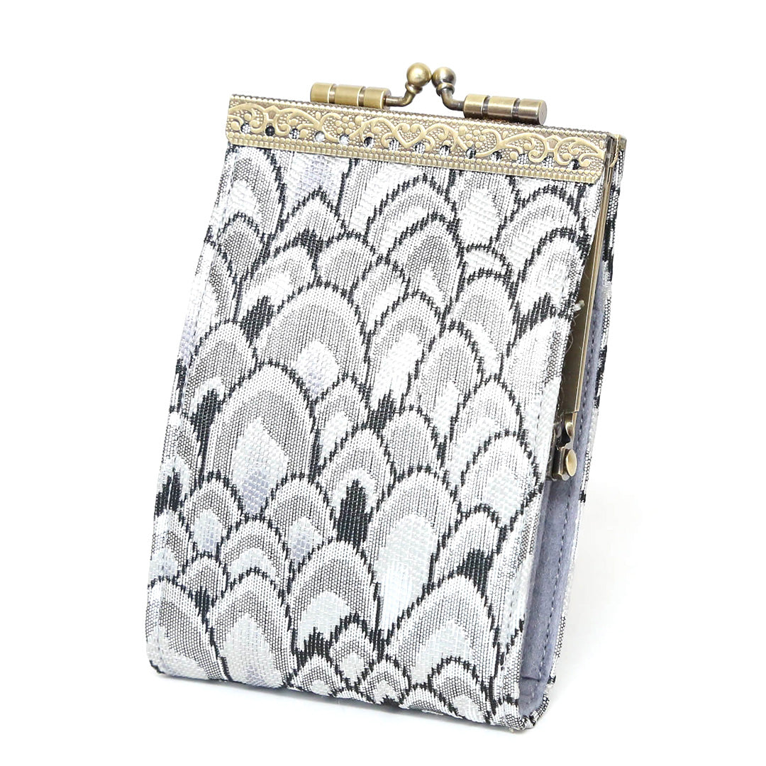Cathayana Card Holder – Silver and Black Small Feather Brocade