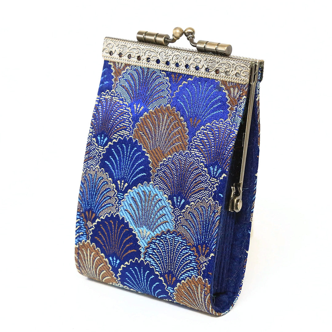 Cathayana Card Holder – Navy and Brown Brocade Shells