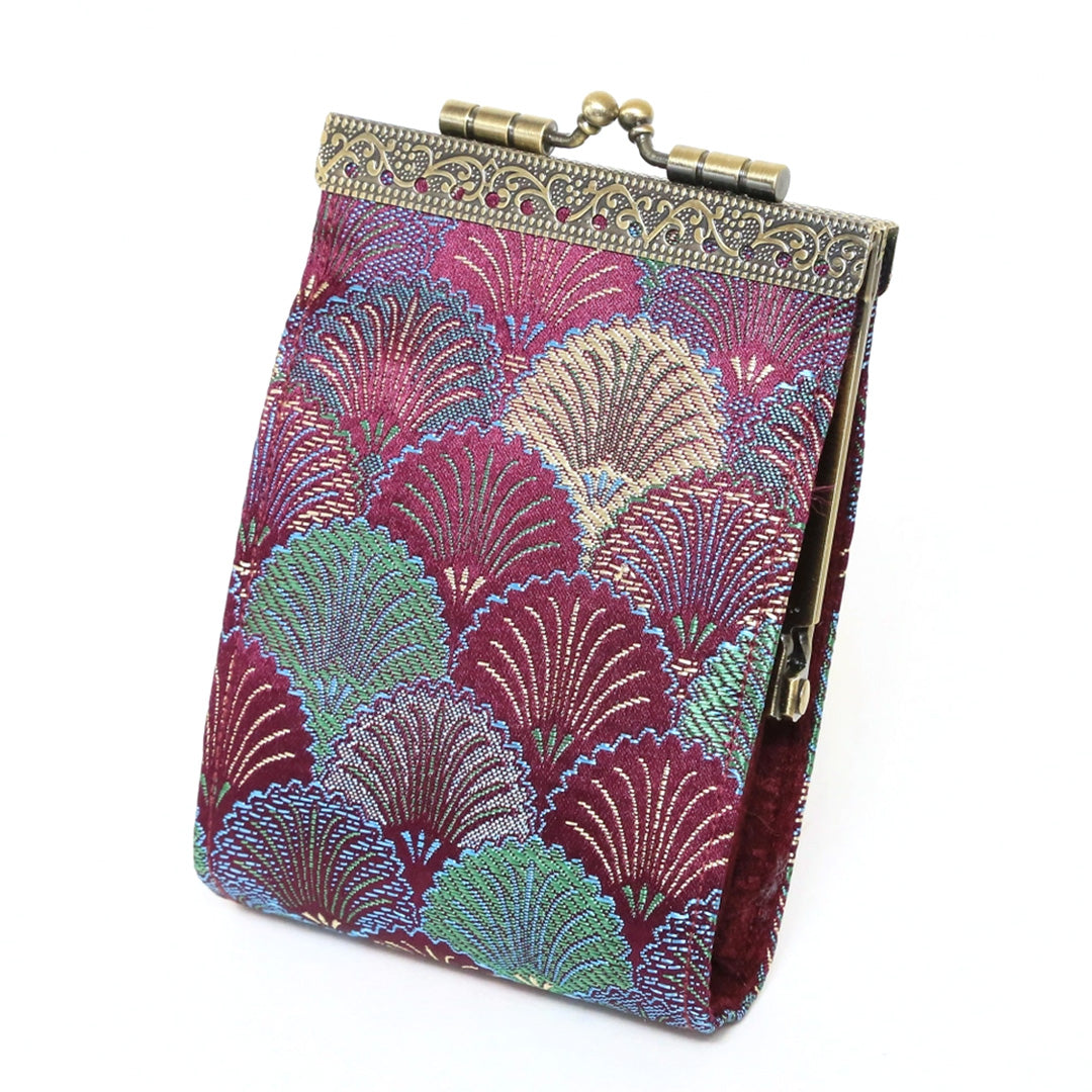 Cathayana Card Holder –Burgundy and Green Brocade Shells
