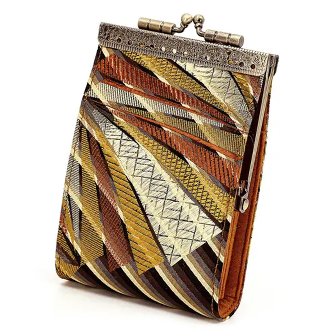 Cathayana Card Holder – Brown and Gold Bamboo Leaves Brocade