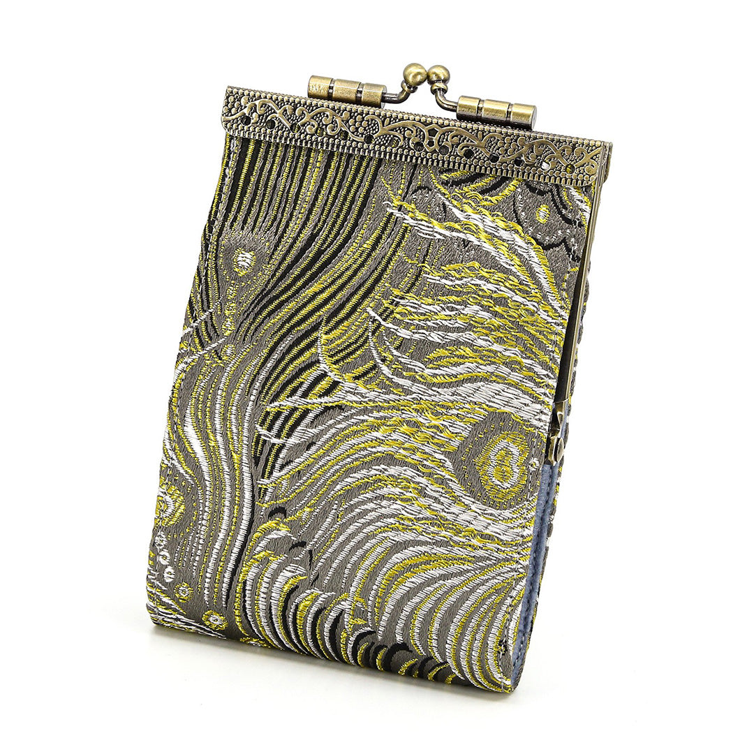 Cathayana Card Holder – Grey and Gold Peacock – Guthrie Theater Store