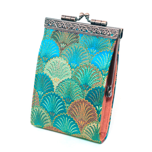 Cathayana Card Holder – Teal and Copper Brocade Shells