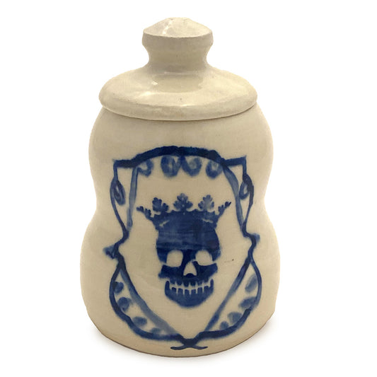Sara L’Heureux Pottery – Skull Shield Lidded Jar