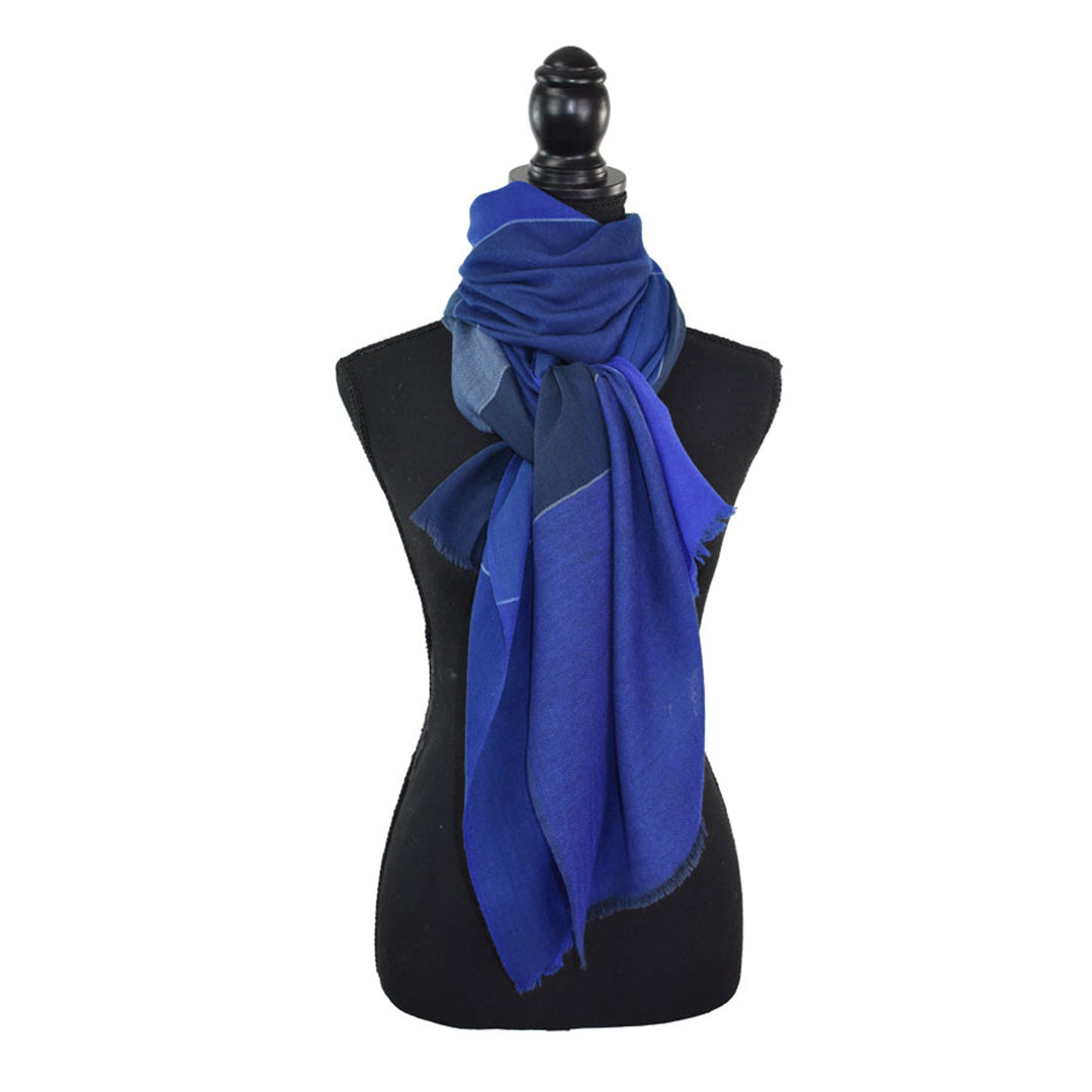 Dupatta Designs Scarf – Racene Color Block Wool Blue