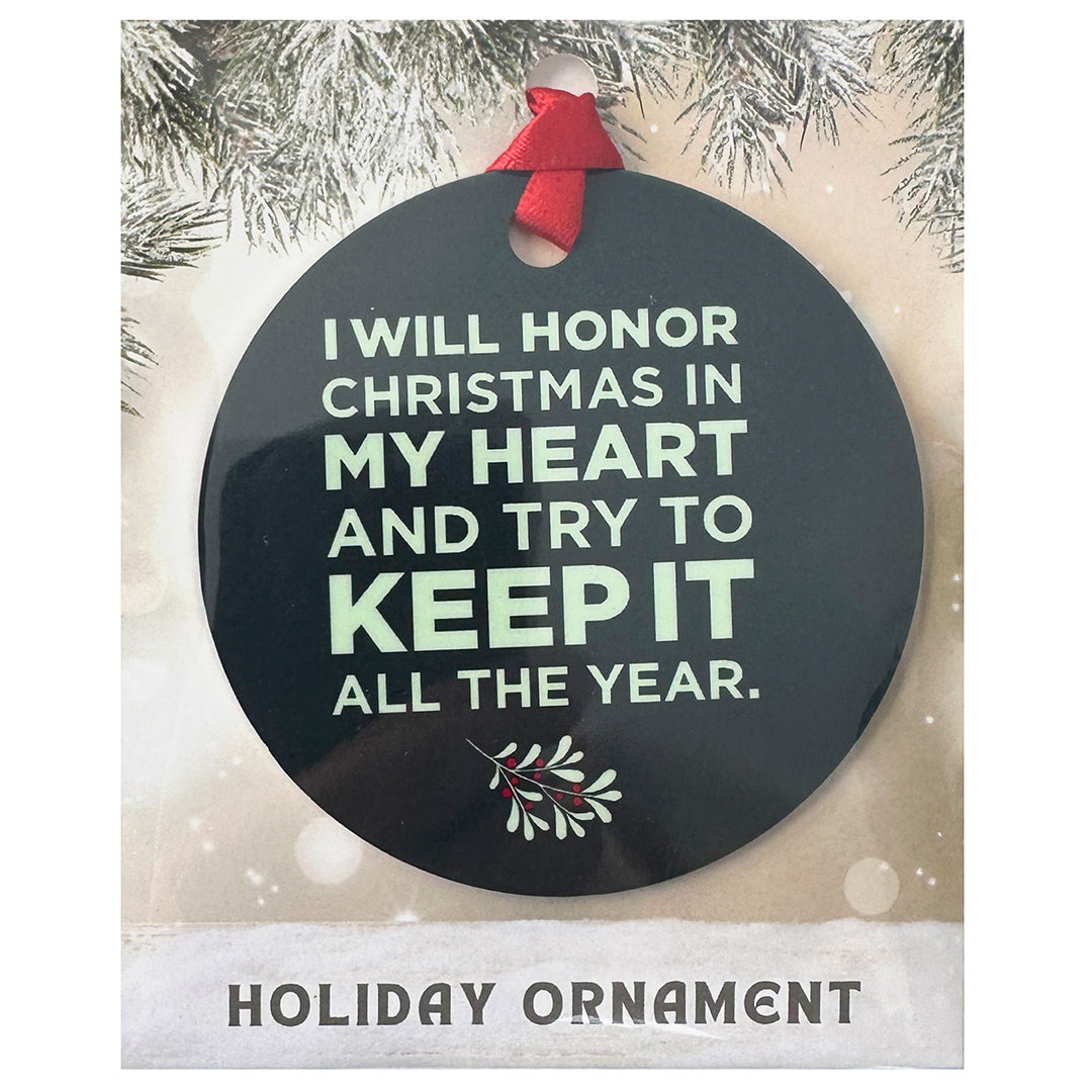 A Christmas Carol Metal Ornament – "I will honor Christmas in my heart and try to keep it all the year"