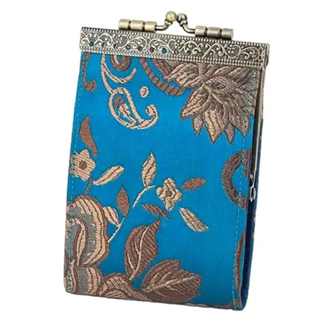 Cathayana Card Holder – Teal and Brown Peony Floral Brocade