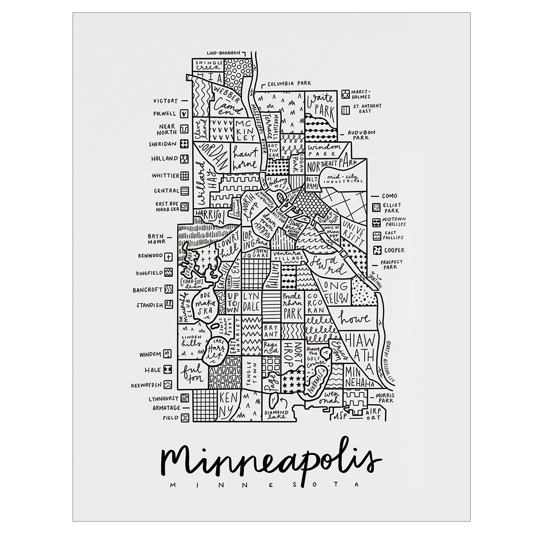 Art By Aleisha Print – Minneapolis Neighborhood Map