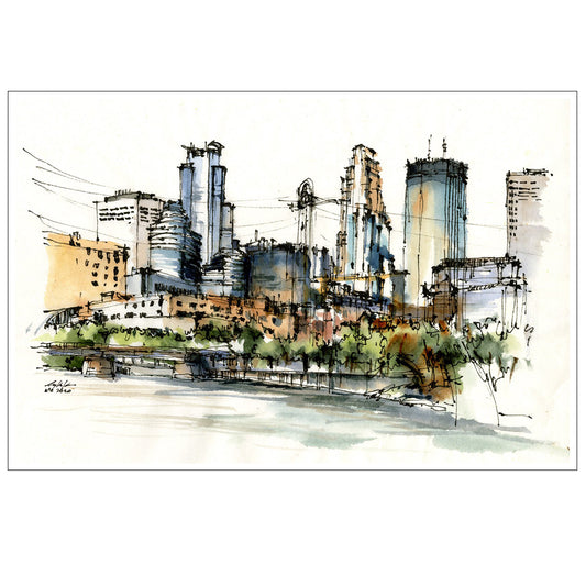 Kar-Keat Chong Downtown Minneapolis Skyline From Boom Island Park – Postcard