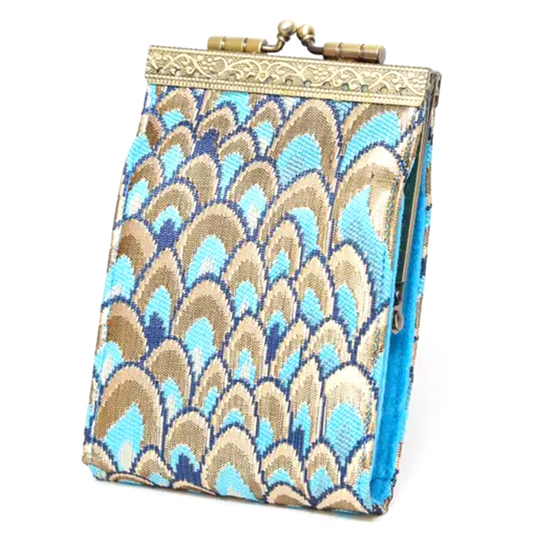Cathayana Card Holder – Gold and Blue Small Feather Brocade