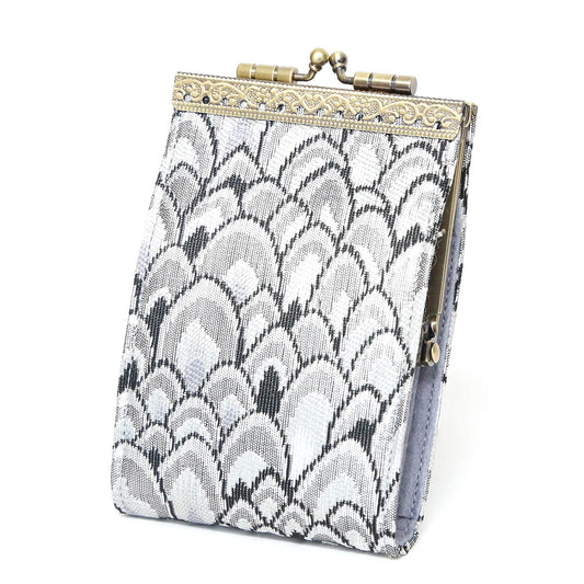 Cathayana Card Holder – Silver and Black Small Feather Brocade