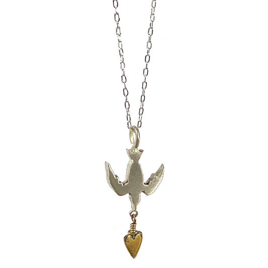 Bird With Gold Heart Necklace