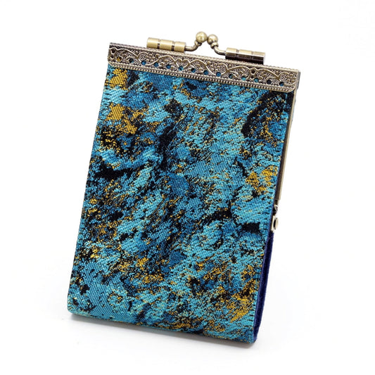 Cathayana Card Holder – Blue and Gold Abstract Brocade