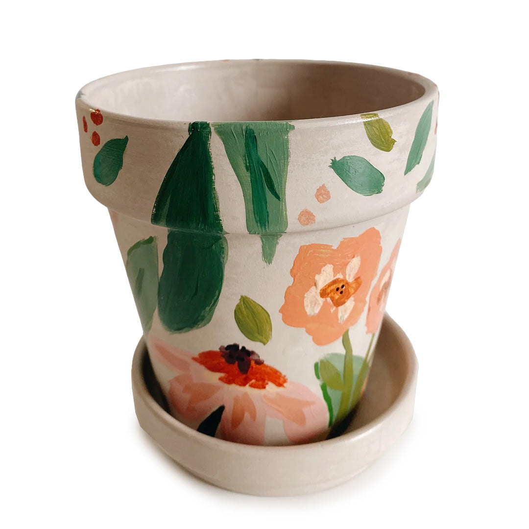 Floral Pattern Hand Painted Planter Pot – 003