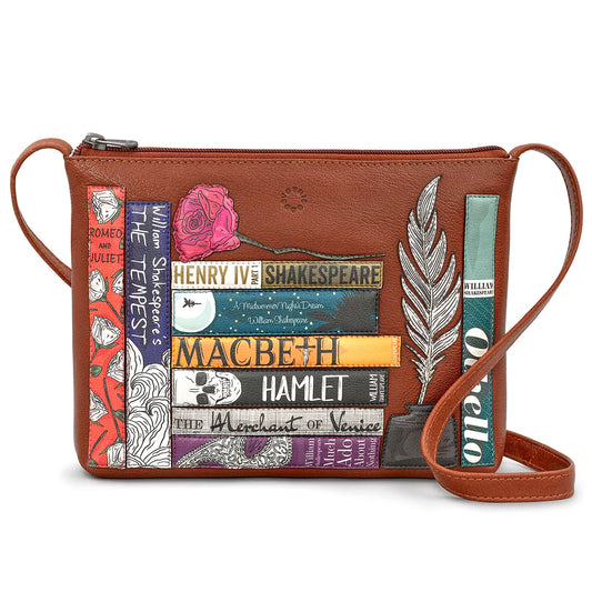 Shakespeare Bookworm Brown Leather Cross Body Bag