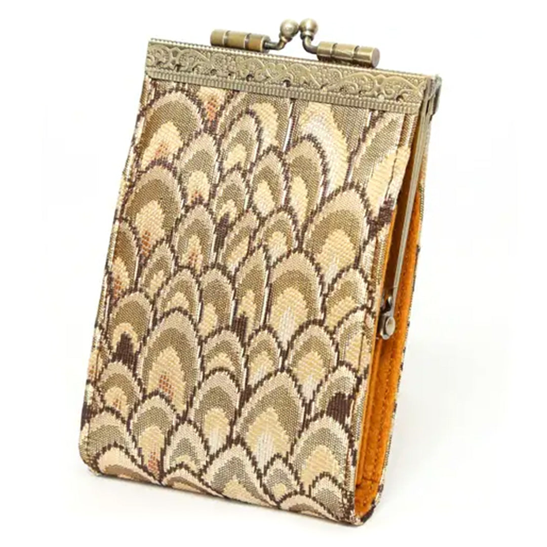Cathayana Card Holder – Gold and Brown Small Feather Brocade