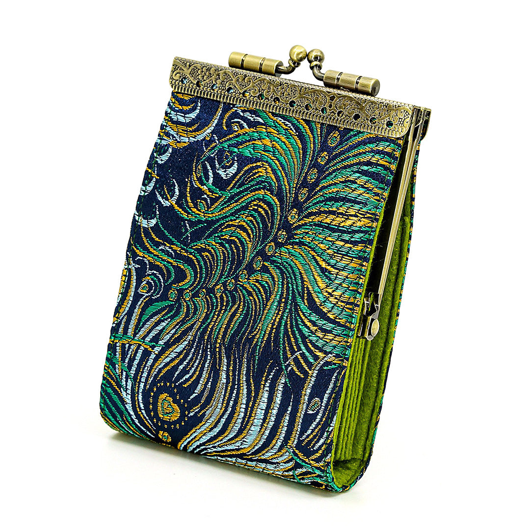 Cathayana Card Holder – Navy and Gold Peacock