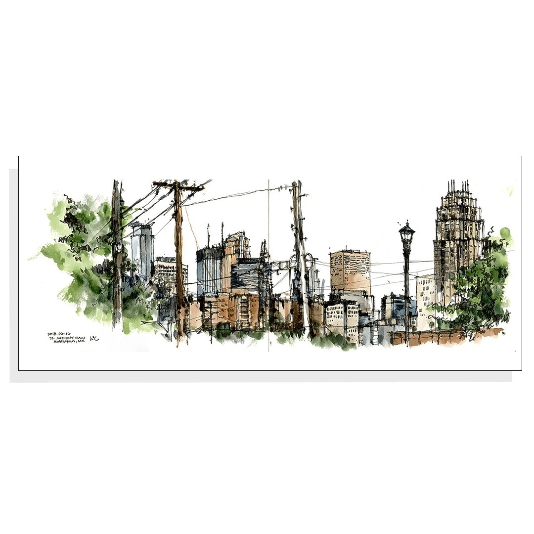 Kar-Keat Chong Downtown Minneapolis Skyline From St. Anthony Main – Fine Art Mini Print/Notecard