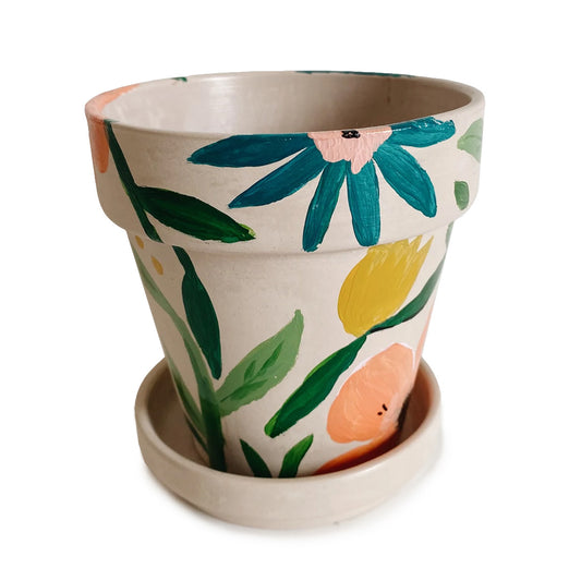 Floral Pattern Hand Painted Planter Pot – 004