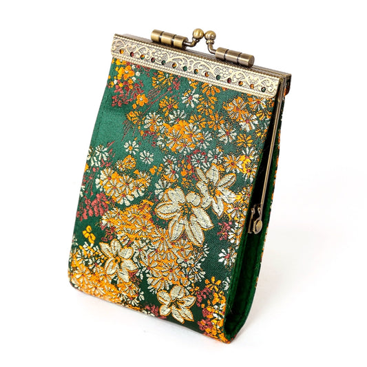 Cathayana Card Holder – Dark Green Small Floral Brocade