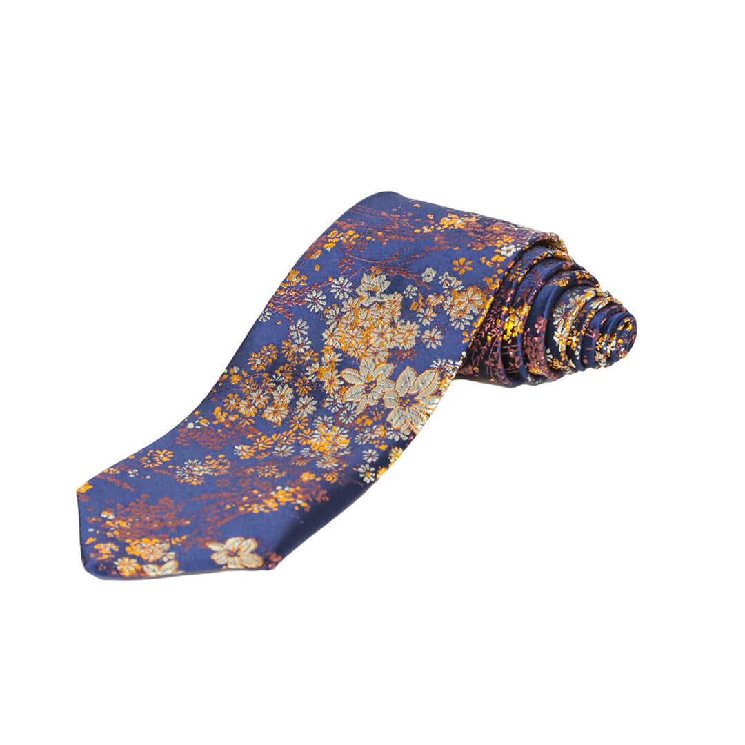 Brocade Small Floral Pattern Tie – Navy Blue